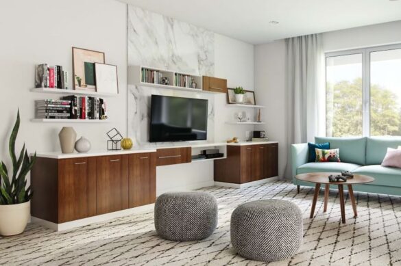 الجدار الرخامي مع وحدات تخزين مدمجة (Marble Wall with Storage Units)