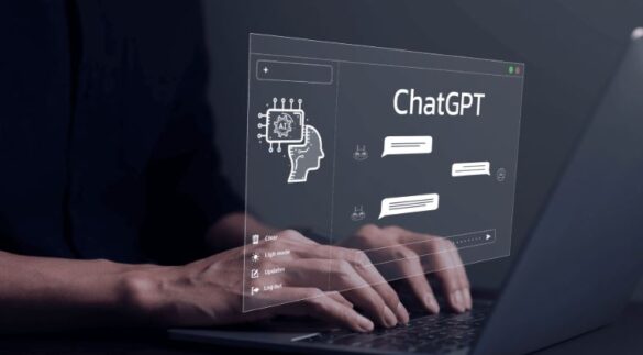 Conceptual image showing a person using ChatGPT on a laptop for research and information analysis