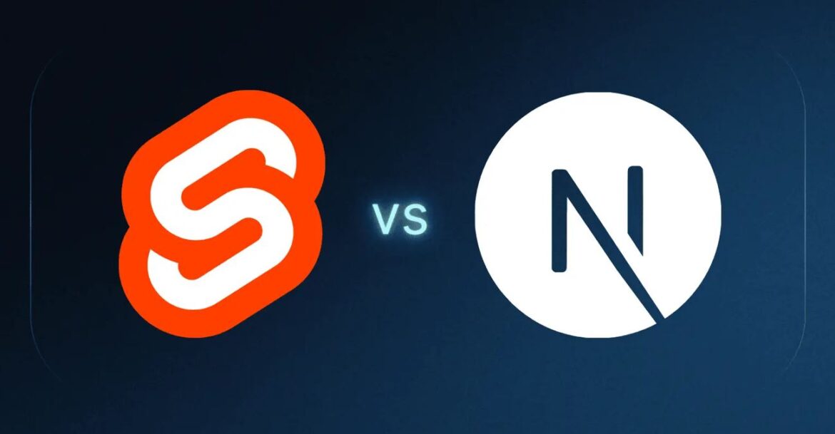 Comparison graphic showing Next.js and SvelteKit logos representing modern web frameworks